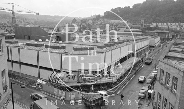 Looking down on the almost completed Southgate Shopping Centre, Bath 1973