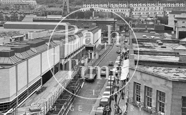 Looking down on the almost completed Southgate Shopping Centre, Bath 1973