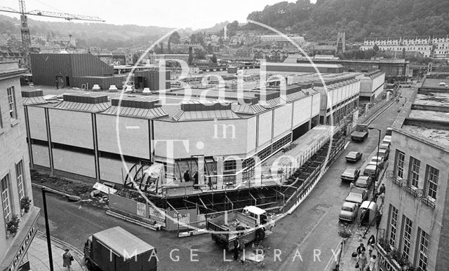 Looking down on the almost completed Southgate Shopping Centre, Bath 1973