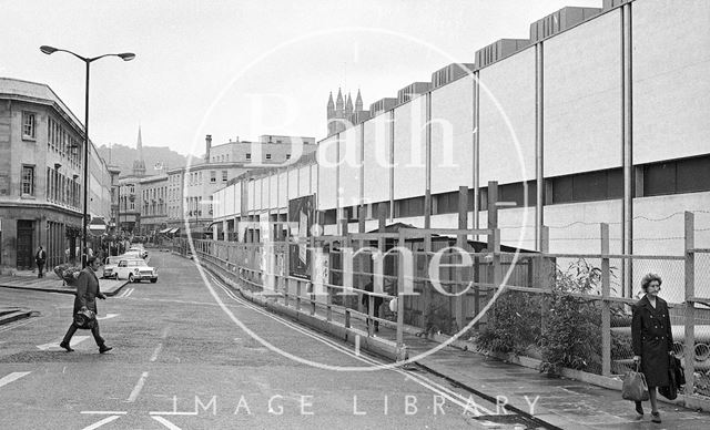 Looking up Southgate Street with the new Southgate Shopping Centre on the right, Bath 1973