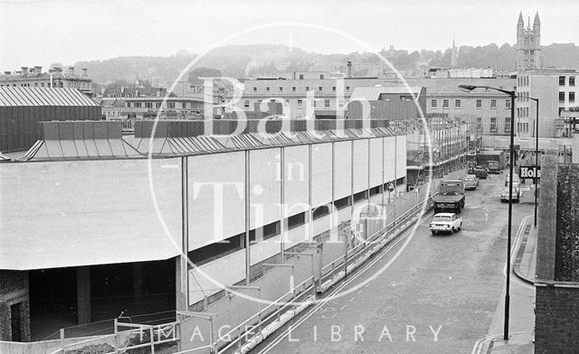 The back view of the Southgate Shopping Centre nearing completion, Bath 1973