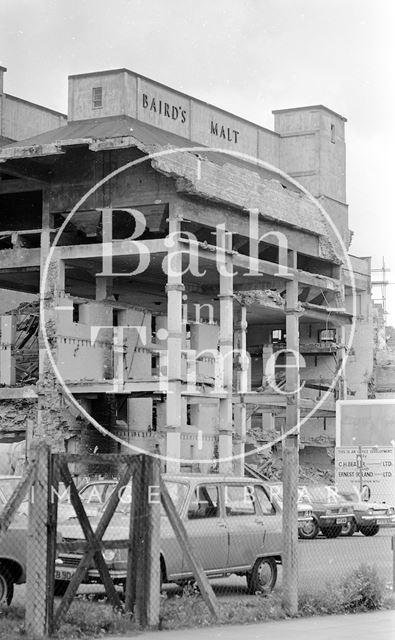 The demolition of the Baird's Malt Building, Broad Quay, Bath 1974