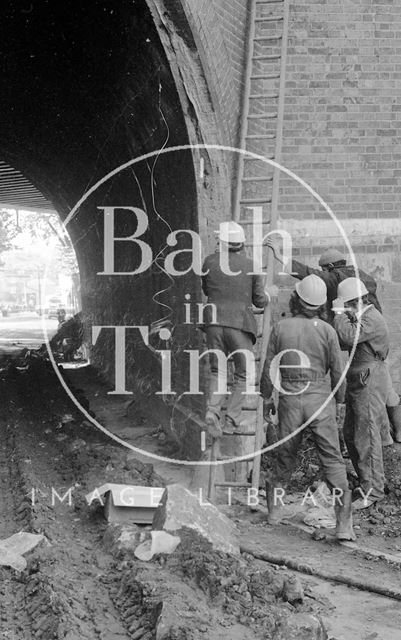 The demolition of the Pulteney Road railway bridge, Bath 1975