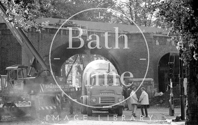 The demolition of the Pulteney Road railway bridge, Bath 1975