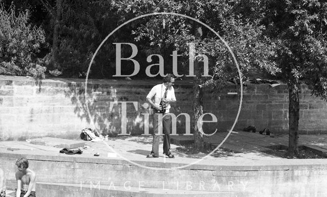 Swimmers at the weir at Pulteney Bridge, Bath 1976