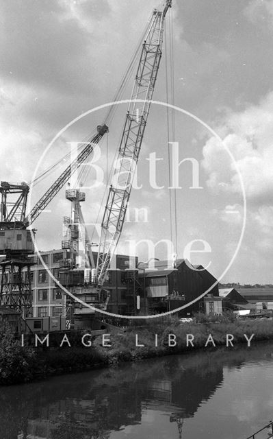 Stothert and Pitt cranes being tested at the riverside opposite Green Park, Bath 1981