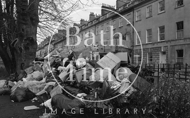 Rubbish piling up at Green Park, Bath 1979