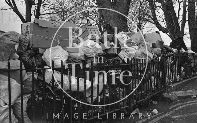 Rubbish piling up at Green Park, Bath 1979