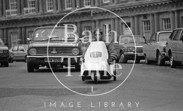 A Sinclair C5 at the Circus, Bath 1985