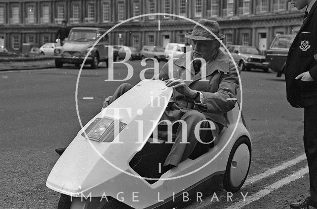 A Sinclair C5 at the Circus, Bath 1985