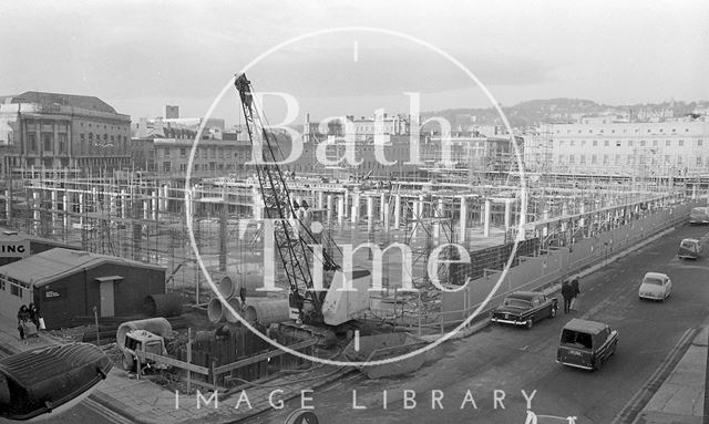 Progress of the construction of the Southgate Shopping Centre from Dorchester Street, Bath 1972