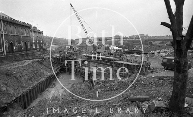 The construction of Rossiter Road over the Kennet and Avon Canal, Widcombe, Bath 1974