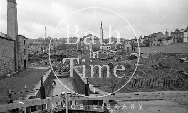 The construction of Rossiter Road over the Kennet and Avon Canal, Widcombe, Bath 1974