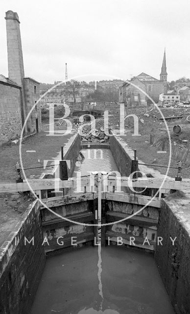 The construction of Rossiter Road over the Kennet and Avon Canal, Widcombe, Bath 1974