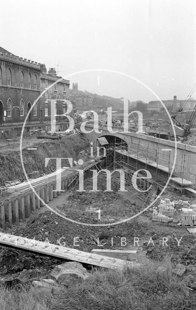 The construction of Rossiter Road over the Kennet and Avon Canal, Widcombe, Bath 1974