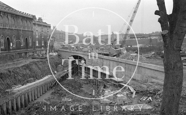 The construction of Rossiter Road over the Kennet and Avon Canal, Widcombe, Bath 1974