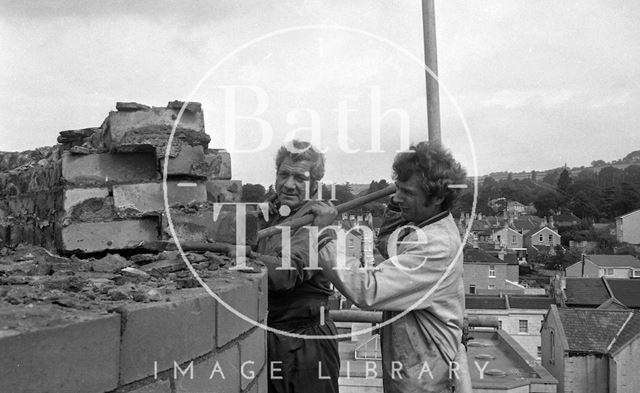 The demolition of the gas works chimney, Bath 1980