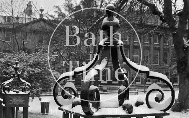 A snowy Queen Square, Bath 1985