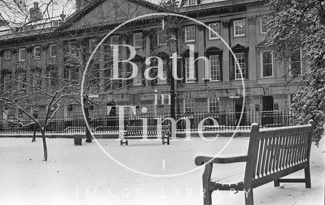 A snowy Queen Square, Bath 1985