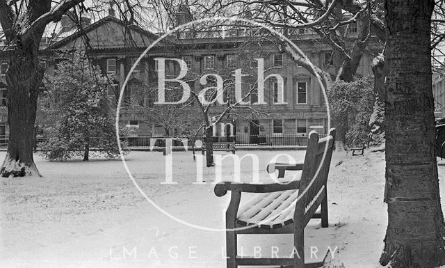 A snowy Queen Square, Bath 1985