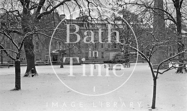 A snowy Queen Square, Bath 1985