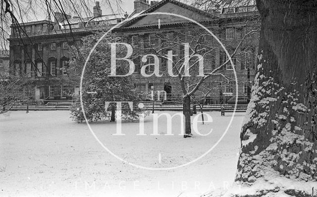 A snowy Queen Square, Bath 1985