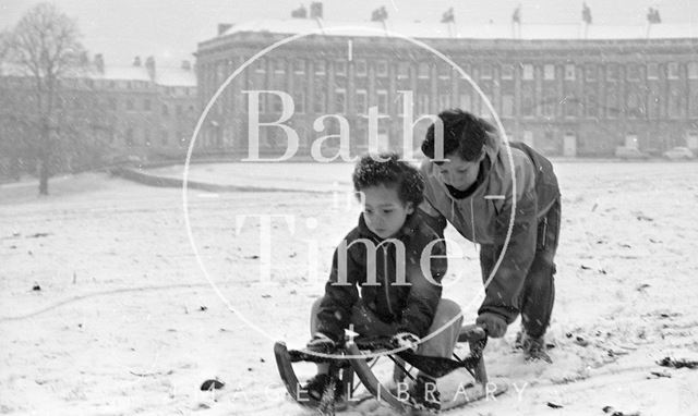 A snowy Royal Crescent, Bath 1985