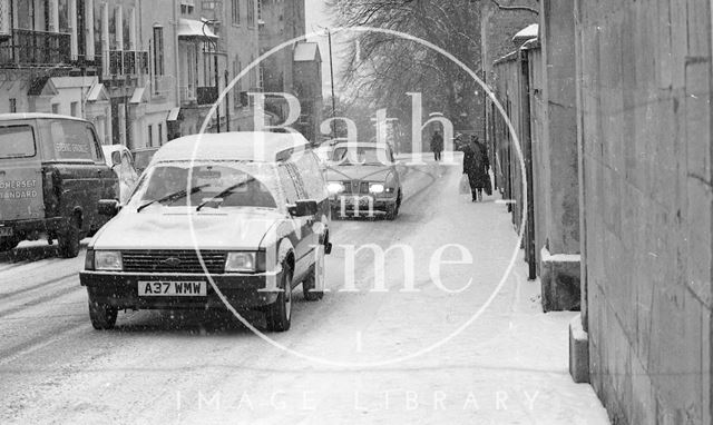 A snowy Upper Church Street, Bath 1985