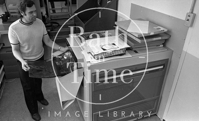 Processing an edition of the Bath Evening Chronicle 1985