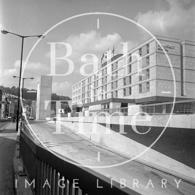 The Beaufort Hotel lift elevation and ventilation tower, Bath 1973