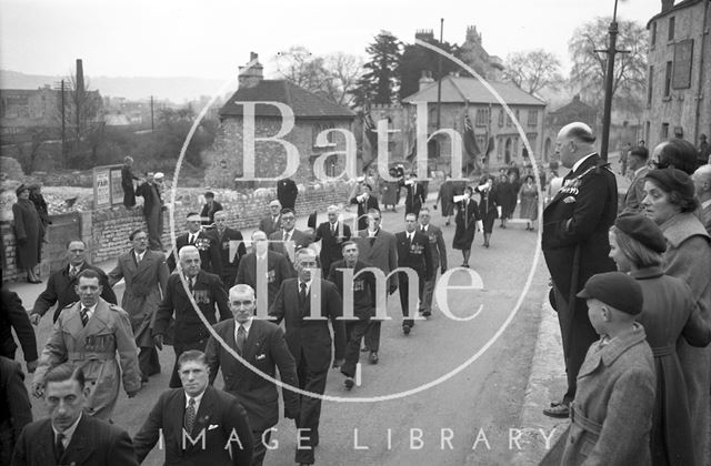 A march past of war veterans, How Hill, High Street, Twerton, Bath 1953