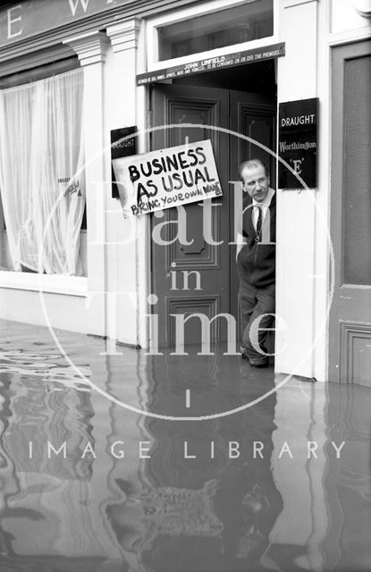 A gentlemen stands outside the Wine Vaults, 17 & 18, Southgate Street, Bath c.1968