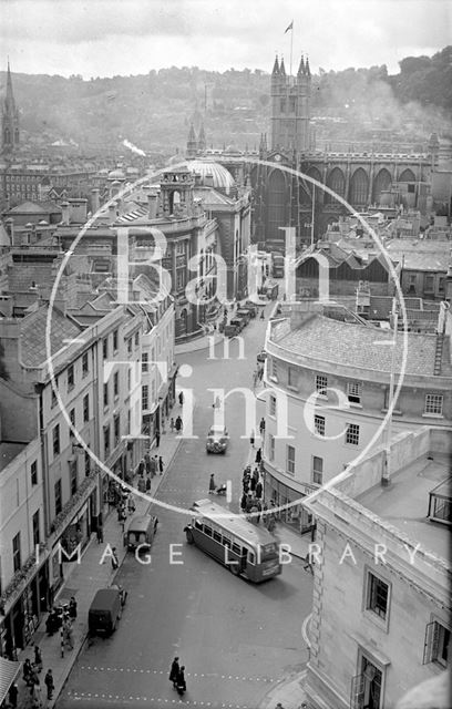 View of Northgate Street from St. Michael's Church spire, Bath 1954