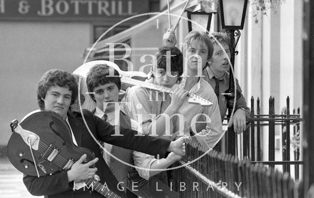 Bath pop group Graduate before a gig at Nero's, George Street, Bath 1979