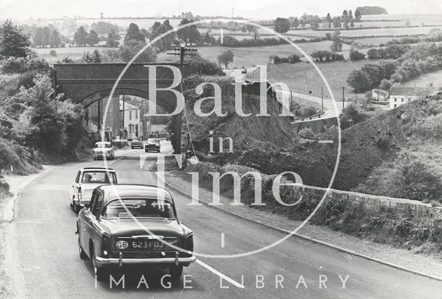 The descent down the A367 hill to Dunkerton showing the soon to be demolished railway viaduct c.1963