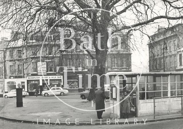 The bus stop at Kingsmead Square, Bath c.1960