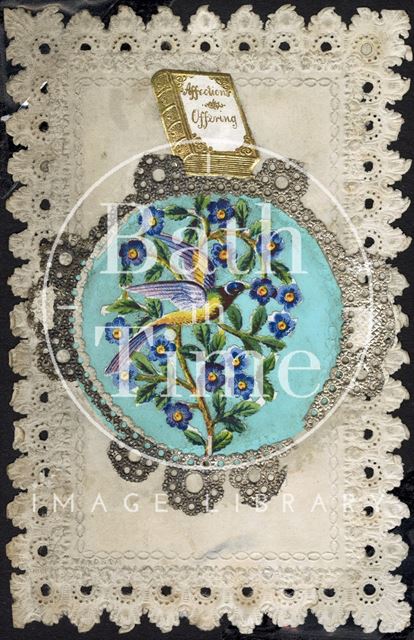 Forget Me Not, bird and book  valentine, c.1840s