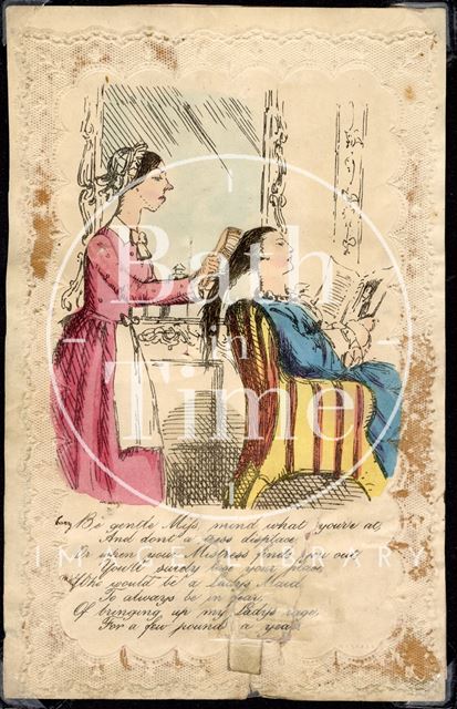 Hairbrushing mechanical  valentine, c.1850s