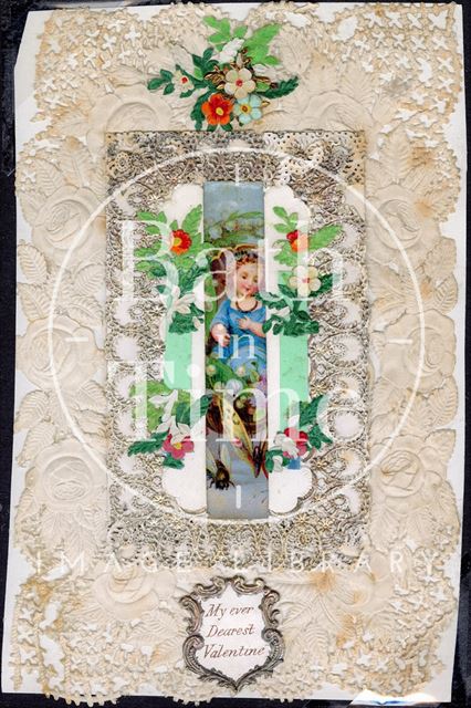 Roses and lily of the valley fold-out valentine, c.1860s-1870s