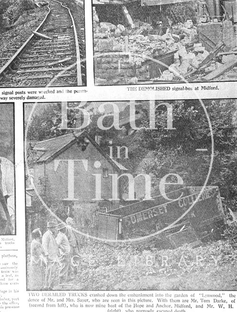 Derailed railway wagon, Midford 1936