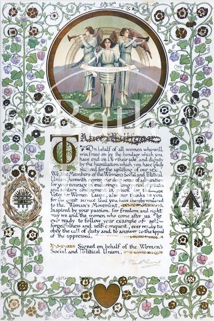 Certificate to suffragette Alice Milligan from the W.S.P.U. leader Emmeline Pankhurst c.1912