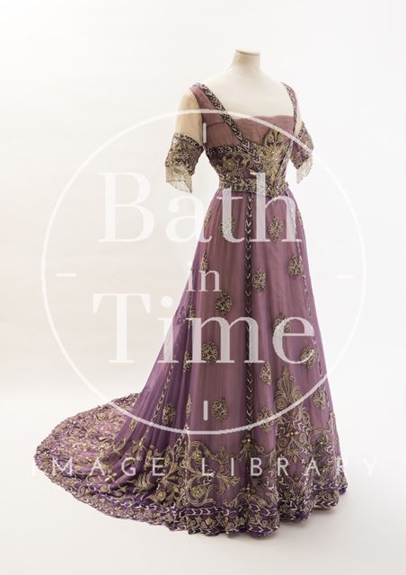 Purple chiffon evening dress worn by Queen Alexandra, 1910