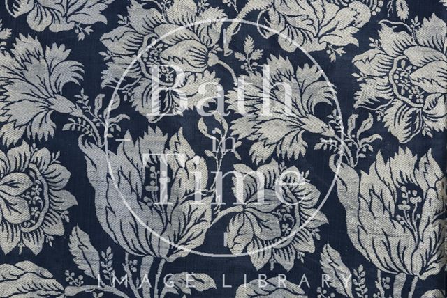 Detail of a dark blue woven silk, c.1740