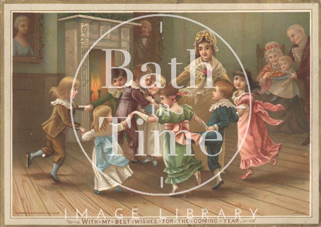 Children dancing New Year card, c.1885