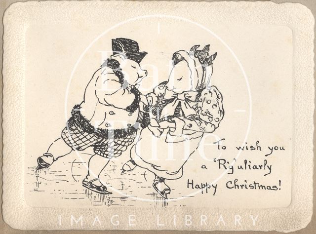 Skating pigs Christmas card, c.1880