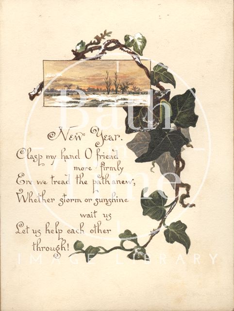 New Year ivy greetings card, c.1880