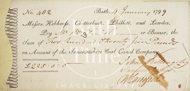 Cheque paid to William Smith, Bath 1799