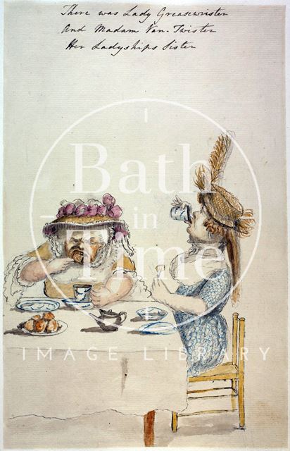 Watercolour sketch for Anstey's Bath Guide No. 42 c.1815