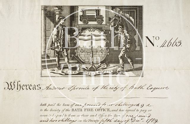 Bath Fire Office Certificate for 13, The Circus 1789 - detail