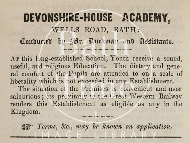 Devonshire House Academy, Wells Road, Bath 1846